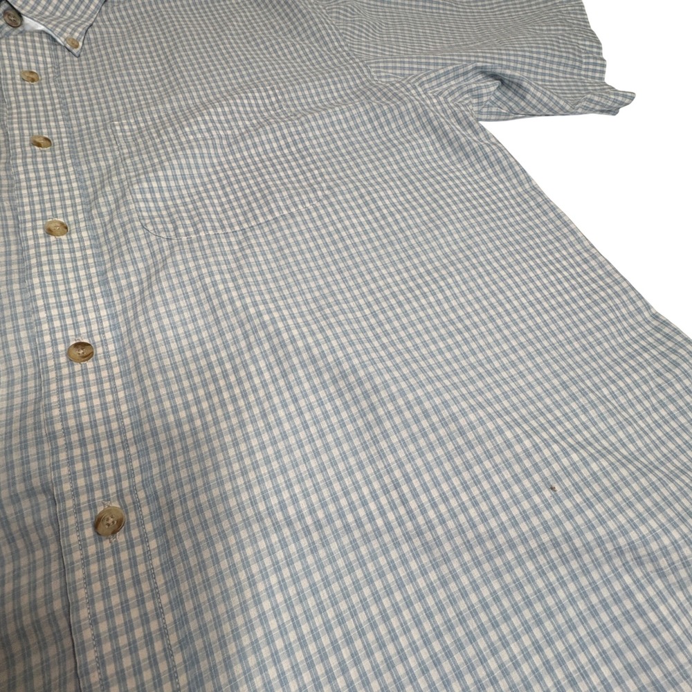 Van Heusen Men's XL (17–17.5) Blue Gingham Short Sleeve Button Down Shirt Pocket - Picture 10 of 11